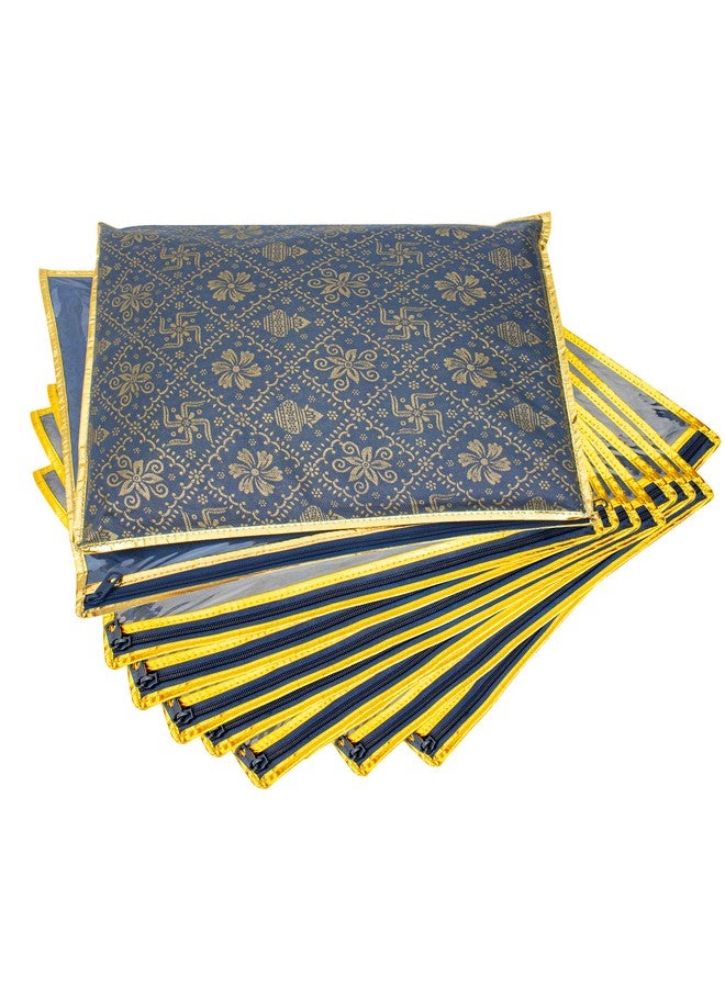 LAXIS LAXIS HOMFIL Brand Non-Woven Single Saree Bags Transparent Saree Covers with Zip, Saree Covers for Storage, Wardrobe Organizer Saree Bags Size-36x42x2 CM (Golden Blue, Pack of 20)  - Image 1