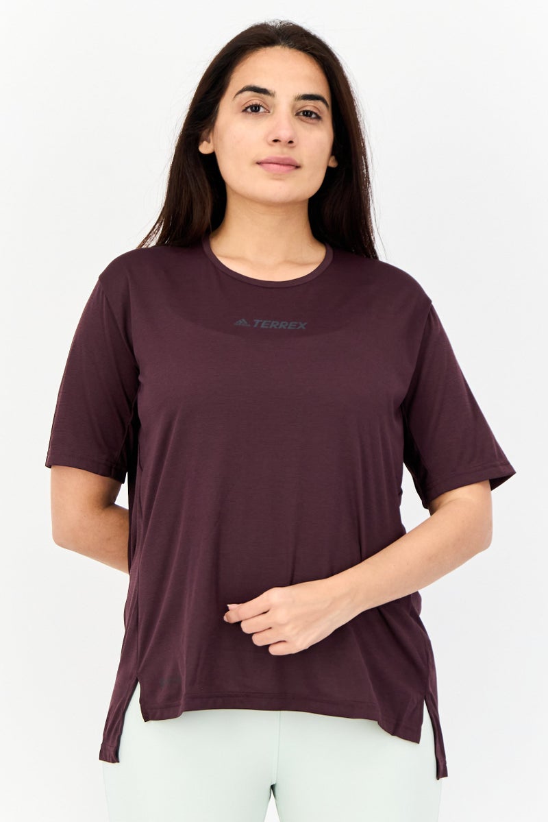 Adidas Women Sportswear Fit Short Sleeve Outdoor Top, Mauve  - Image 1