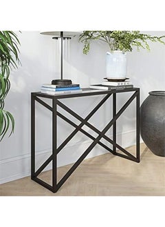 YINZUO YINZUO Modern Glass Console Table with Metal Frame, Black or Gold Finish, Available in Two Sizes – Clear Tempered Glass Top for Living Room, Entryway, Hallway, Office Décor (Matt Black, 120 cm)  - Image 5