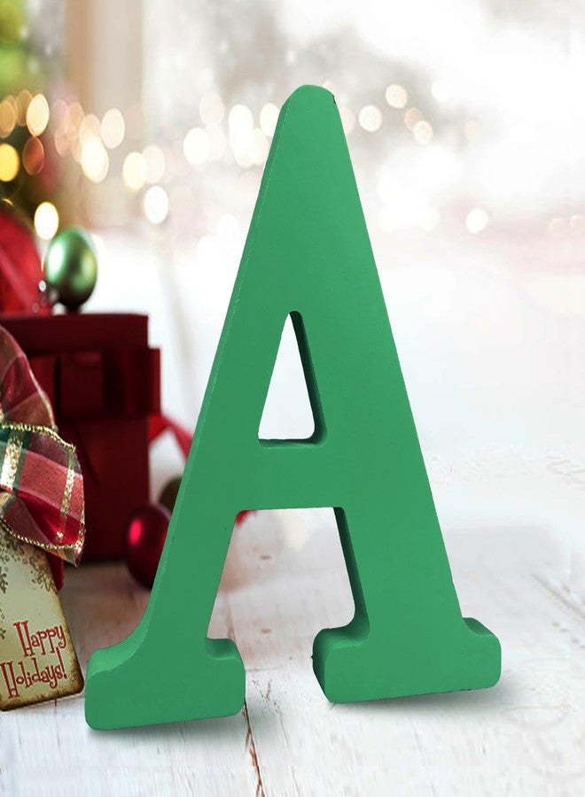AOCEAN 6 Inch Green Wood Letters Unfinished Wood Letters for Wall Decor Decorative Standing Letters Slices Sign Board Decoration for Craft Home Party Projects (A) - Image 1