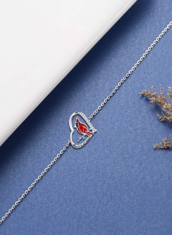 MANBU Sterling Silver Cardinal Jewelry for Women - Red Bird Stud Earrings Pendant Locket Necklace Bracelet Always In My Heart Memorial Jewelry Gift (bracelet) - Image 4