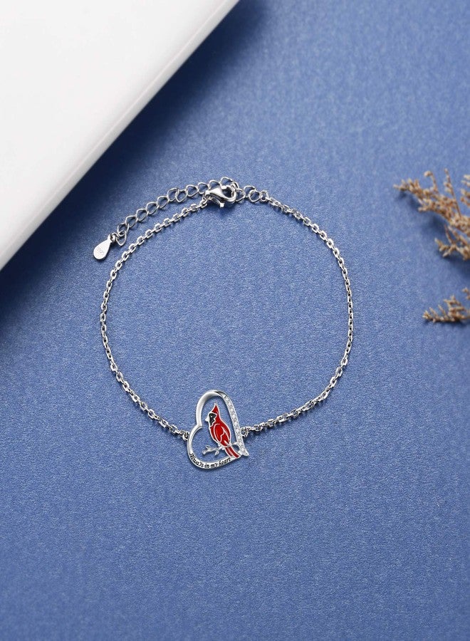 MANBU Sterling Silver Cardinal Jewelry for Women - Red Bird Stud Earrings Pendant Locket Necklace Bracelet Always In My Heart Memorial Jewelry Gift (bracelet) - Image 3