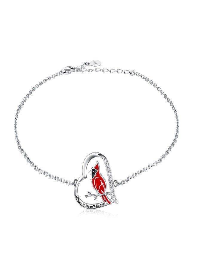 MANBU Sterling Silver Cardinal Jewelry for Women - Red Bird Stud Earrings Pendant Locket Necklace Bracelet Always In My Heart Memorial Jewelry Gift (bracelet) - Image 1
