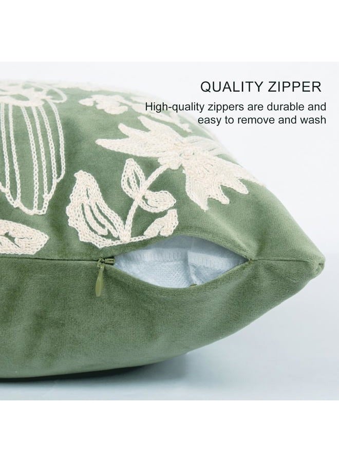 RinRinfam Floral Block Embroidered Faux Fur Pillow Cover 18x18, Boho Floral Herons Decorative Soft Fluffy Pillow Cushion Case,Modern Home Decor for Outdoor Couch Bedroom Car Green - Image 4