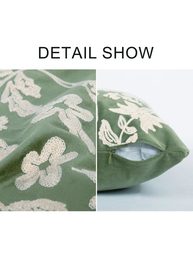 RinRinfam Floral Block Embroidered Faux Fur Pillow Cover 18x18, Boho Floral Herons Decorative Soft Fluffy Pillow Cushion Case,Modern Home Decor for Outdoor Couch Bedroom Car Green - Image 2