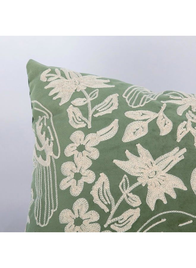 RinRinfam Floral Block Embroidered Faux Fur Pillow Cover 18x18, Boho Floral Herons Decorative Soft Fluffy Pillow Cushion Case,Modern Home Decor for Outdoor Couch Bedroom Car Green - Image 5