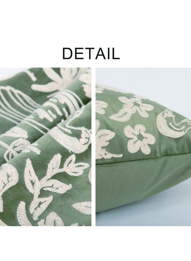 RinRinfam Floral Block Embroidered Faux Fur Pillow Cover 18x18, Boho Floral Herons Decorative Soft Fluffy Pillow Cushion Case,Modern Home Decor for Outdoor Couch Bedroom Car Green - Image 3
