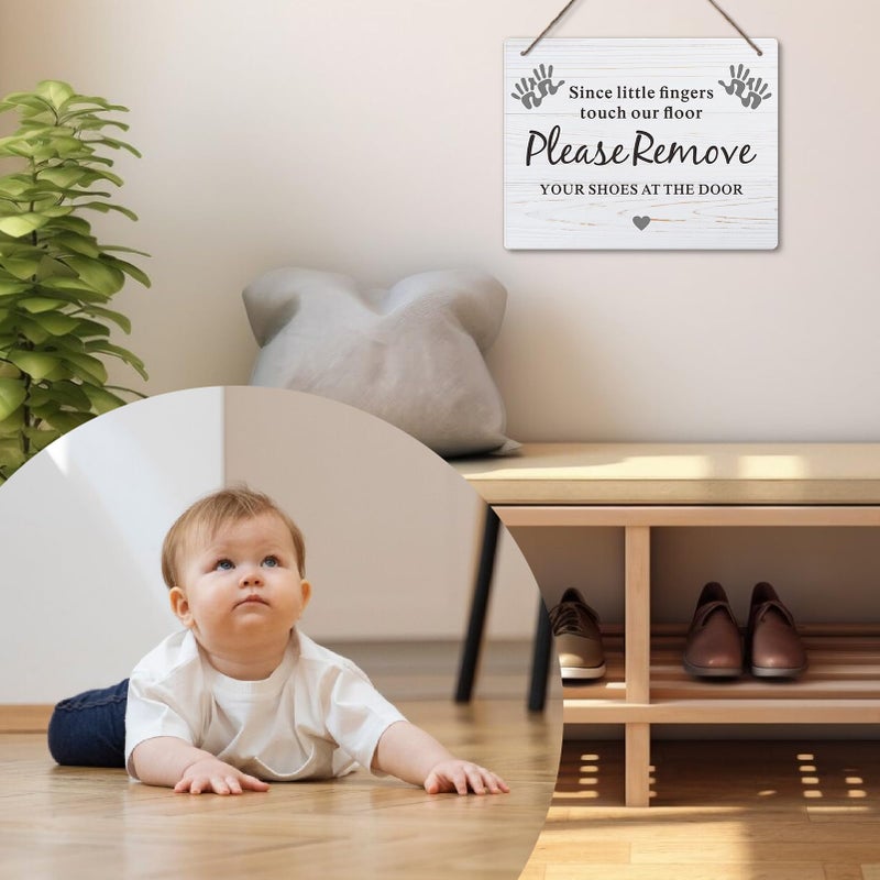 Fun-Plus Please Remove Your Shoes Sign, 10x8 Inches Shoes Off Sign for Front Door, Since Little Fingers Touch Our Floor Door - Image 4