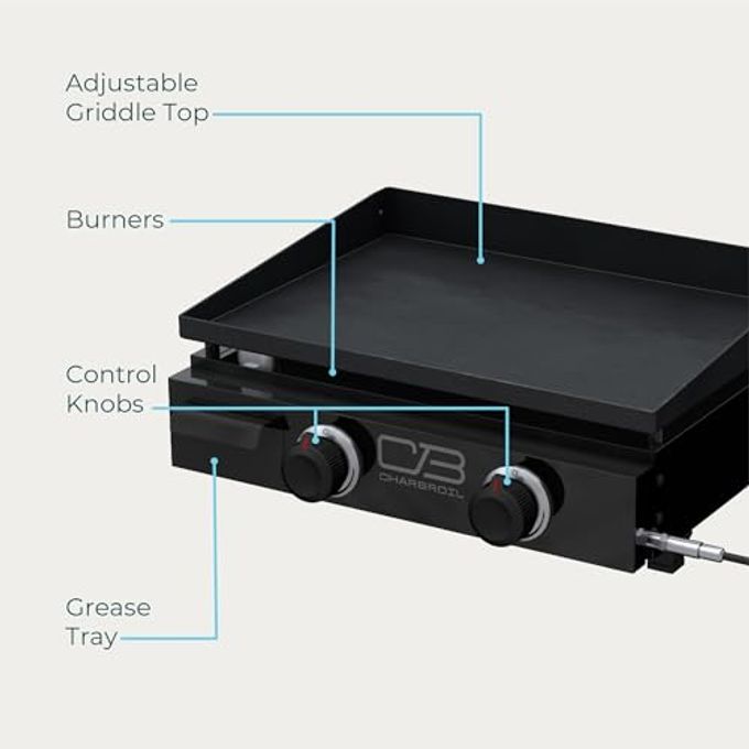 Charbroil 22" Performance Series Portable Tabletop 2 Burner Propane Gas Griddle, Black 463614224 - Image 5
