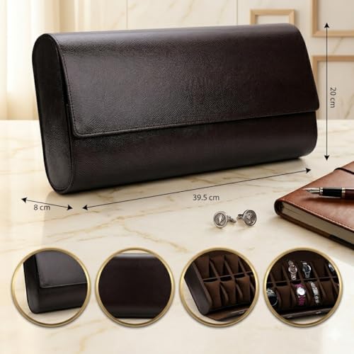 essart 12-Slot Watch Roll Case – Luxury PU Leather Travel Watch Organizer for Men & Women | Portable Watch Storage Case | Scratch-Resistant & Protective - Image 3
