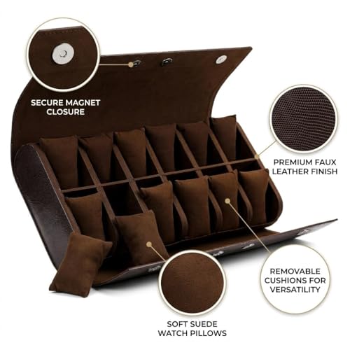 essart 12-Slot Watch Roll Case – Luxury PU Leather Travel Watch Organizer for Men & Women | Portable Watch Storage Case | Scratch-Resistant & Protective - Image 4