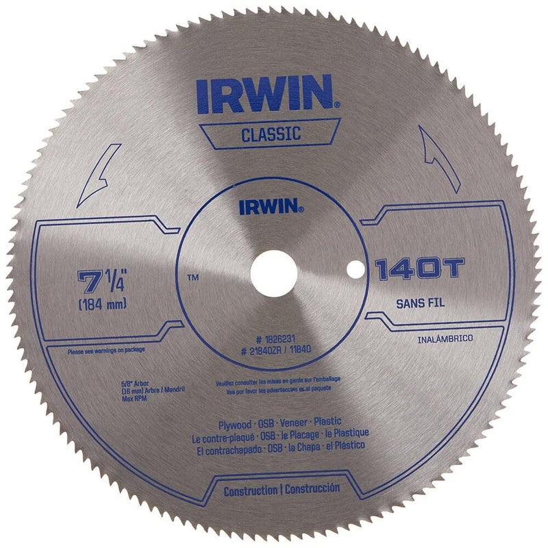 IRWIN Tools Classic Series Steel Corded Circular Saw Blade, 7 1/4-inch, 140T, .087-inch Kerf (11840) - Image 2