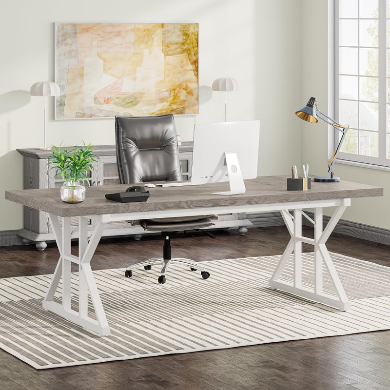 Tribesigns 708Inch Executive Desk Large Computer Office Desk Workstation Modern Simple Style Laptop Desk Study Writing Table Business Furniture for Home Office GreyWhite 708 Inch