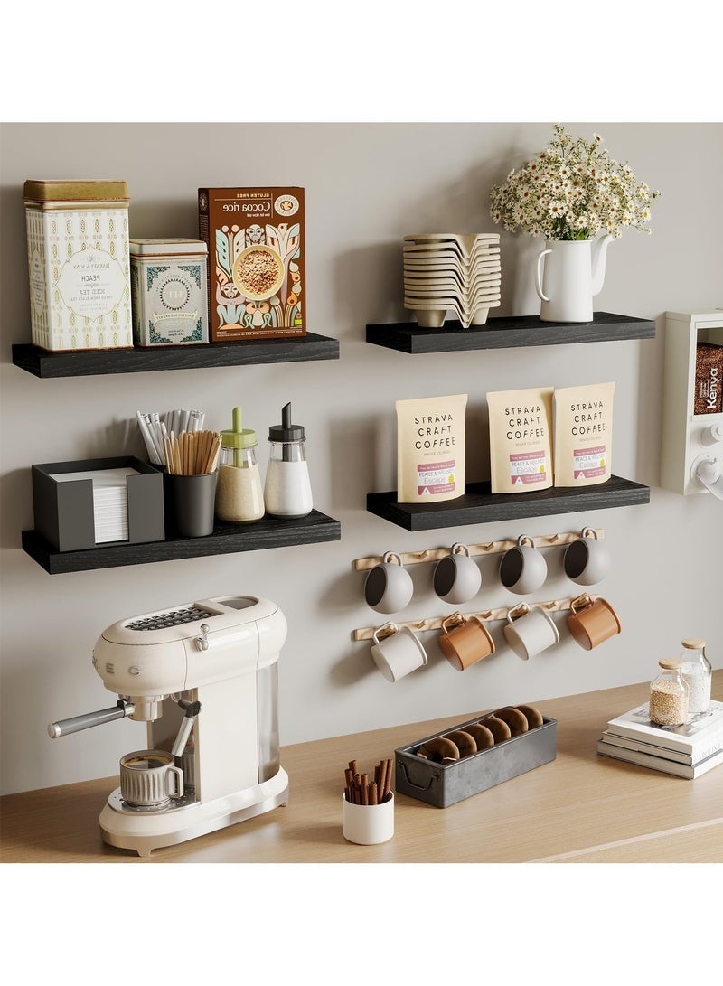 40CM Floating Shelves, Rustic Wood Finish Wall Shelves Set of 4, Shelves for Wall Decor, with Invisible Brackets for Bathroom, Living Room,Bedroom and Kitchen(Black) - Image 5