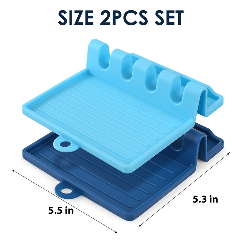 CUZAFO 2-PACK 600Â°F Heat Resistant Silicone Spoon Rest, Multiple Utensil Rest, BPA Free Easy to Clean Dishwasher Safe, Blue (Deep+Light) - Image 2