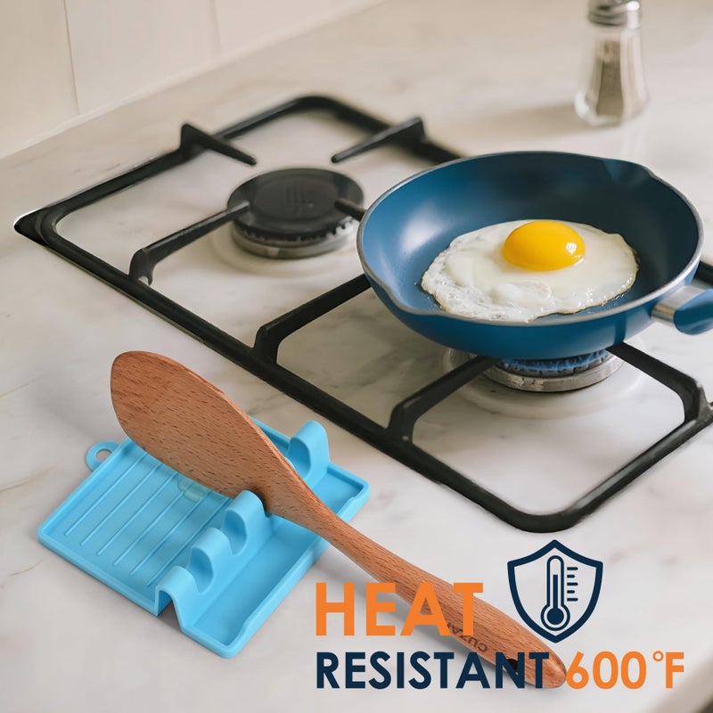 CUZAFO 2-PACK 600Â°F Heat Resistant Silicone Spoon Rest, Multiple Utensil Rest, BPA Free Easy to Clean Dishwasher Safe, Blue (Deep+Light) - Image 4