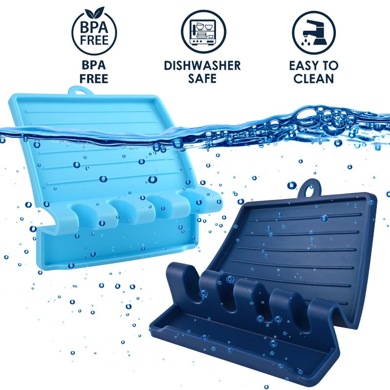CUZAFO 2-PACK 600Â°F Heat Resistant Silicone Spoon Rest, Multiple Utensil Rest, BPA Free Easy to Clean Dishwasher Safe, Blue (Deep+Light) - Image 5