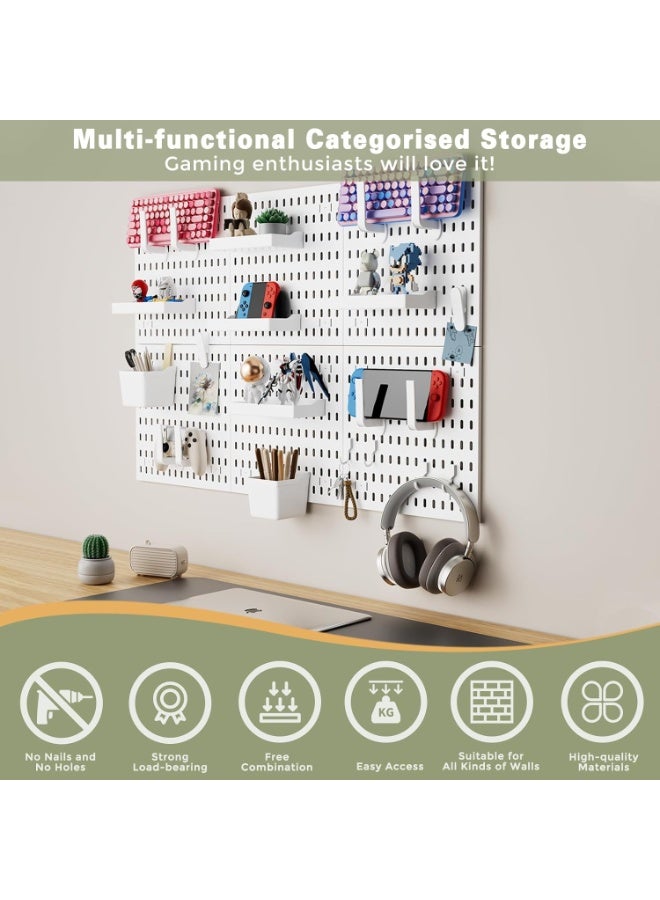 روعة 4 قطع من مجموعة أدوات تنظيم الجدران ذات الألواح المثقوبة البيضاء رفوف حائطية للتخزين ورفوف عرض قابلة للتعليق على الحائط لتنظيم الجدران ألواح مثقوبة للتعليق DIY للديكور المنزلي والمكتبي أدوات تنظيم الجدران للمكتب المنزلي - Image 3