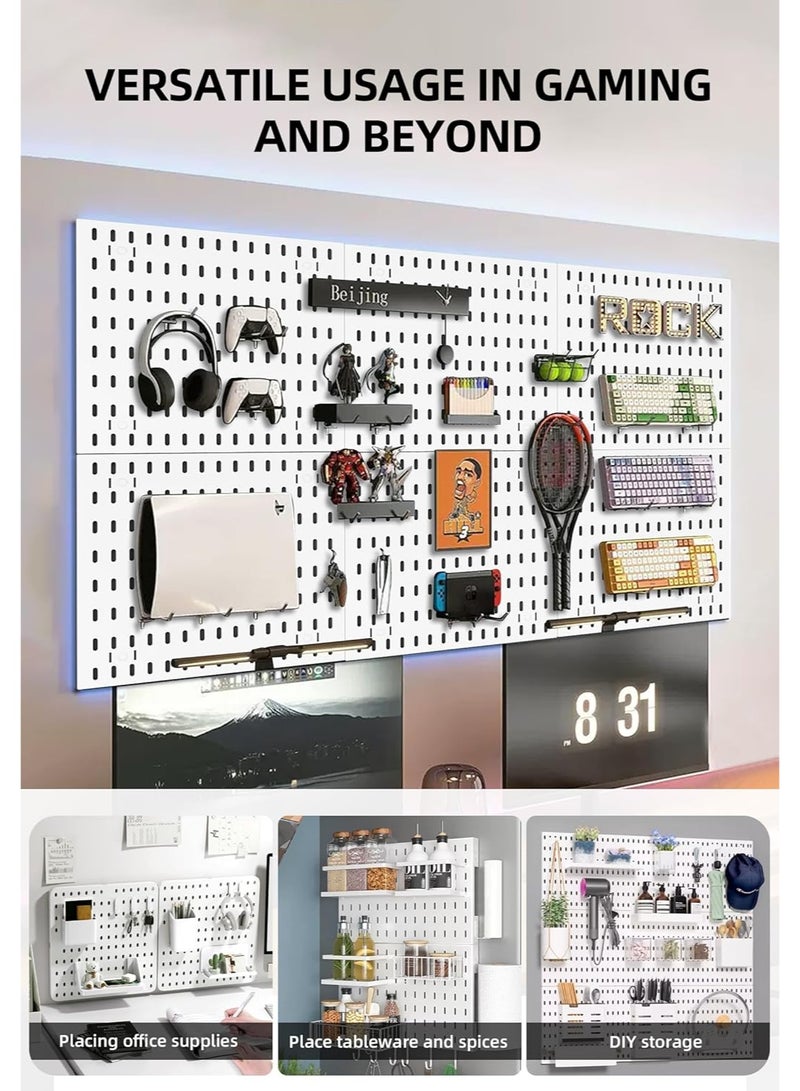 روعة 4 قطع من مجموعة أدوات تنظيم الجدران ذات الألواح المثقوبة البيضاء رفوف حائطية للتخزين ورفوف عرض قابلة للتعليق على الحائط لتنظيم الجدران ألواح مثقوبة للتعليق DIY للديكور المنزلي والمكتبي أدوات تنظيم الجدران للمكتب المنزلي - Image 5