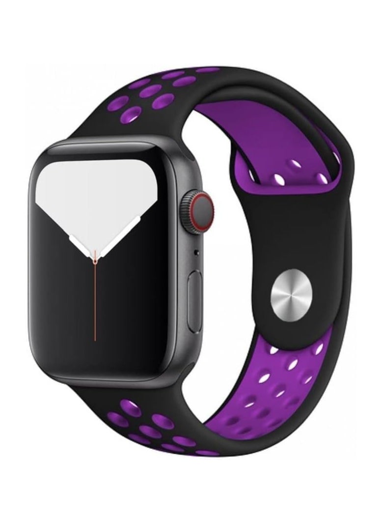 Generic - Lerobo Sport Band Compatible with Apple Watch Band 38mm 40mm 41mm for Women Men,Soft Silicone Breathable Wristband Replacement Strap for iWatch Ultra 2 SE Series 9 8 7 6 5 4 3 2 1 (Black & Purple) - Image 1