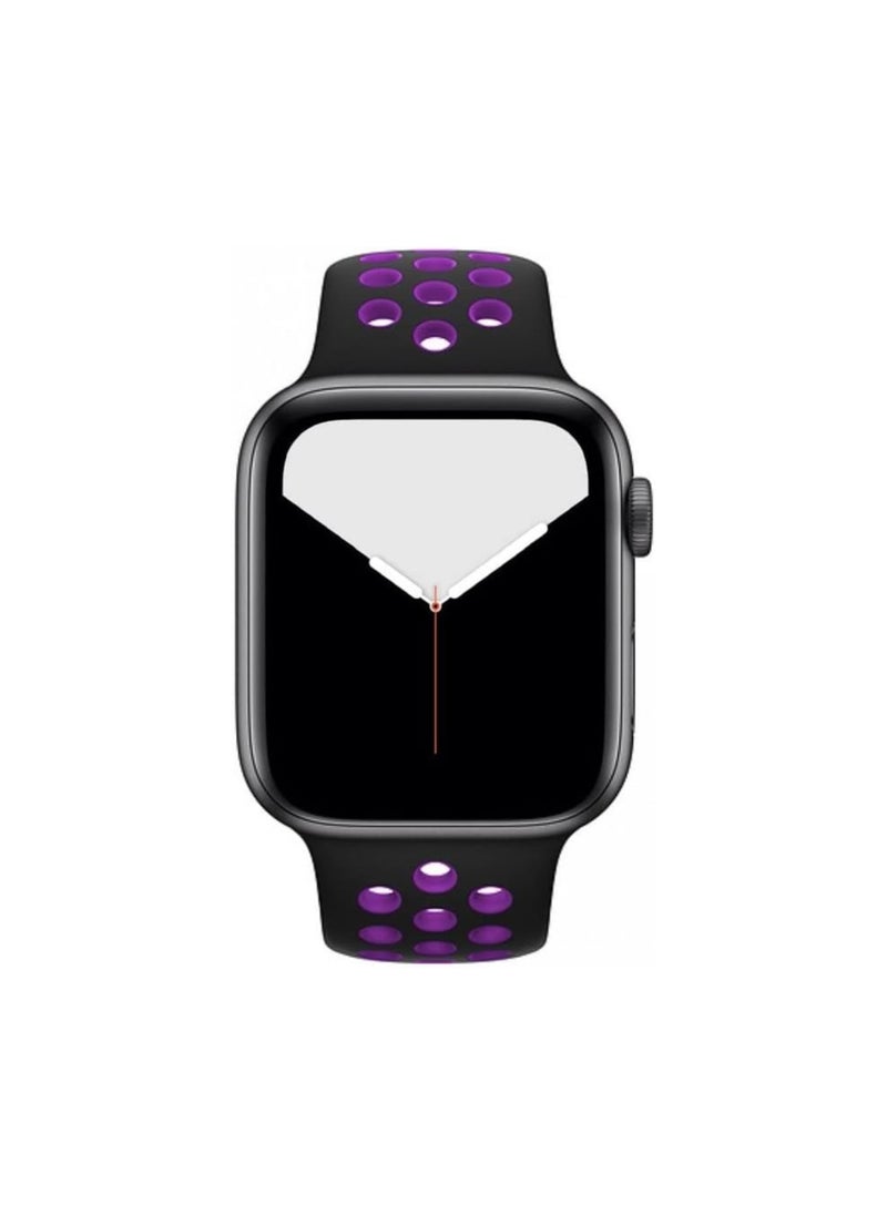 Generic - Lerobo Sport Band Compatible with Apple Watch Band 38mm 40mm 41mm for Women Men,Soft Silicone Breathable Wristband Replacement Strap for iWatch Ultra 2 SE Series 9 8 7 6 5 4 3 2 1 (Black & Purple) - Image 1