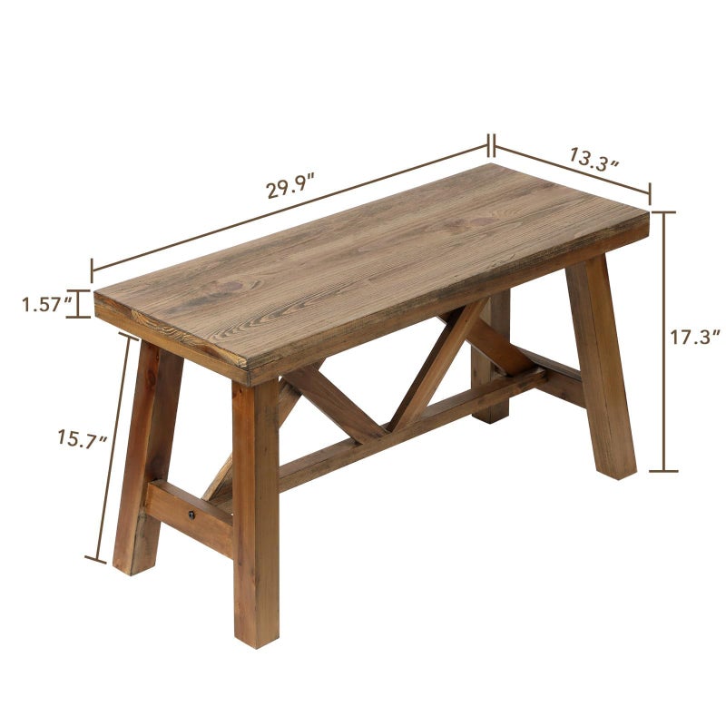 Wnutrees 30" Farmhouse Wood Bench, Rustic Solid Wood Entryway Bench Seat with Double X-Structure for Dining Room, Living Room, Hallway, Structural Stability, Natural - Image 4