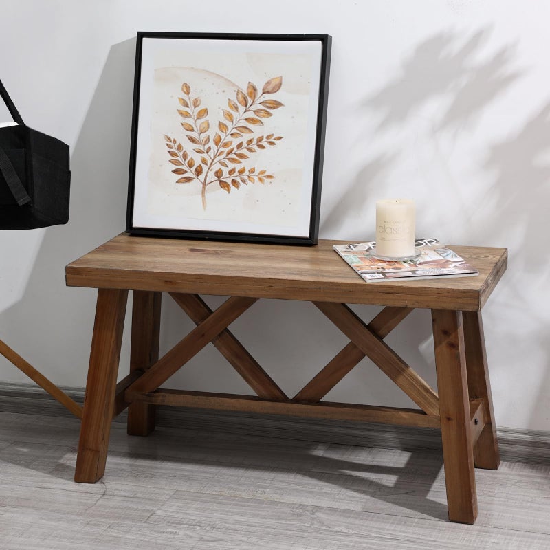 Wnutrees 30" Farmhouse Wood Bench, Rustic Solid Wood Entryway Bench Seat with Double X-Structure for Dining Room, Living Room, Hallway, Structural Stability, Natural - Image 1