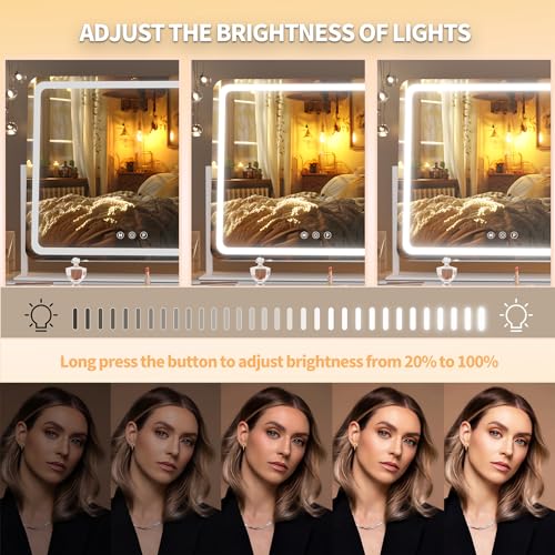 Hasipu 25" x21” LED Vanity Mirror with Lights - Makeup Mirrors with 10X Magnification, USB Charging, 3 Color Dimmable, 360° Rotation (White) - Image 3