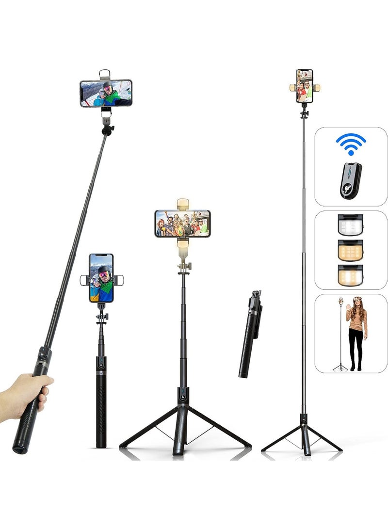 Selfie Stick Tripod with Remote and LED Fill Light, 70 Inch Extendable Phone Holder for Travel, Vlogging, Live Streaming & Photos – Compatible with iPhone & Android - Image 1