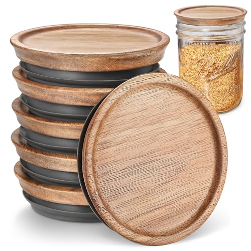 SKYBD 6-Pack Regular Mouth Wooden Mason Jar Lids for Ball/Mason/Kerr Jars, Natural Acacia Wood, Food-Grade Material, 100% Fit & Airtight for Regular Mouth Jars (6PCS-Regular) - Image 1