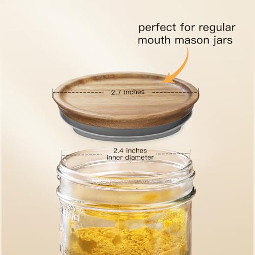 SKYBD 6-Pack Regular Mouth Wooden Mason Jar Lids for Ball/Mason/Kerr Jars, Natural Acacia Wood, Food-Grade Material, 100% Fit & Airtight for Regular Mouth Jars (6PCS-Regular) - Image 4