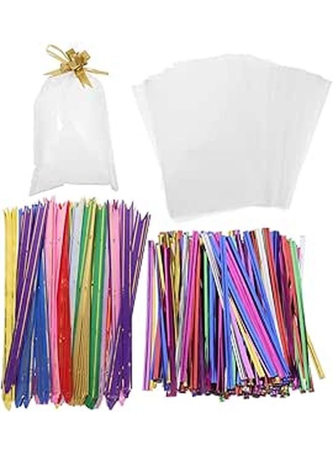 400pcs Cellophane Treat Bags 15x25cm With Pull Bows And Metal Ties For Candy Cookie Party Favor Wrapping - Image 1