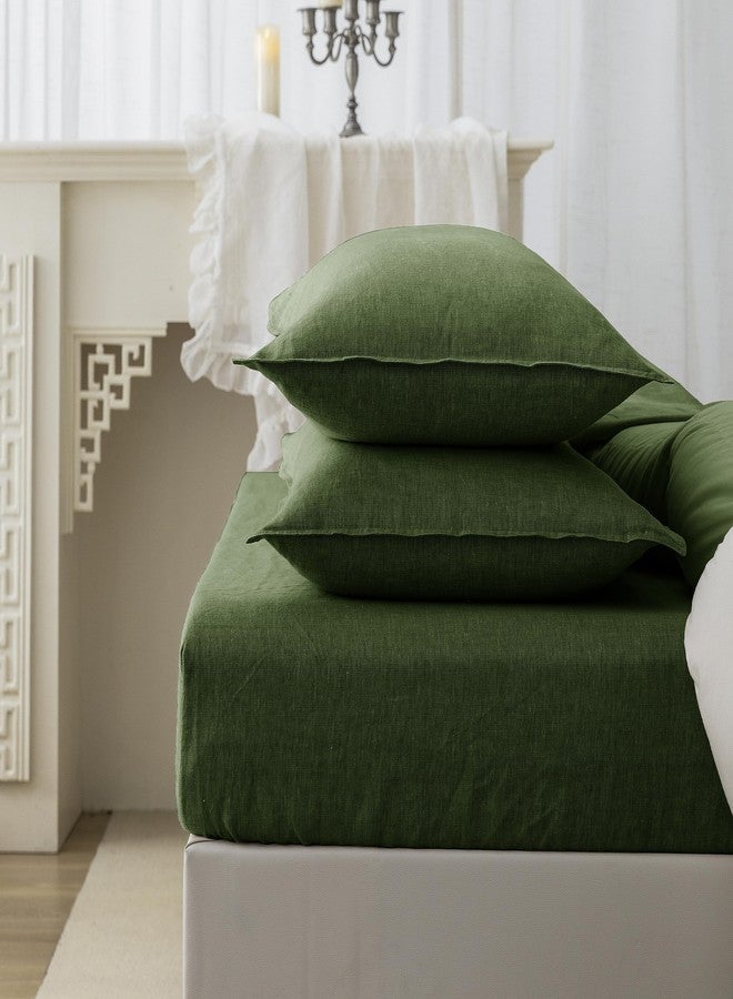 EVERLY 100% Linen Pillowcases Set of 2, Envelope Overlap Closure French Natural Washed Flax Pillowcases 20x26 inches-Mossy Green - Image 3