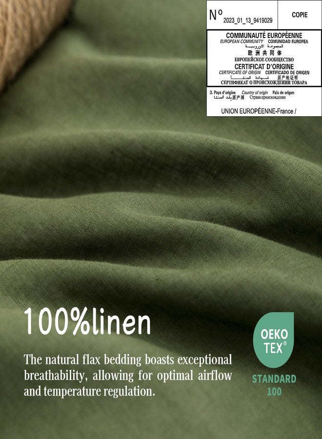 EVERLY 100% Linen Pillowcases Set of 2, Envelope Overlap Closure French Natural Washed Flax Pillowcases 20x26 inches-Mossy Green - Image 2