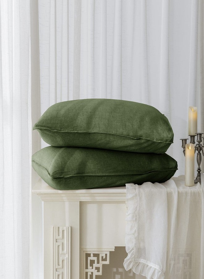 EVERLY 100% Linen Pillowcases Set of 2, Envelope Overlap Closure French Natural Washed Flax Pillowcases 20x26 inches-Mossy Green - Image 1