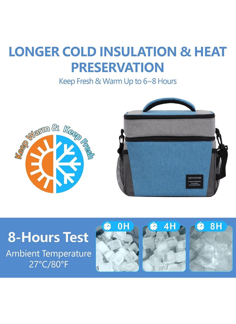 TOMSHOO Insulated Lunch Bag with Adjustable Shoulder Strap,8L Dual Zippers Wide Open Lunch Tote Bag,Leakproof Cooler & Warmer Thermal Lunch Bags - for Office Camping Hiking School Picnic Beach (Blue)  - Image 3