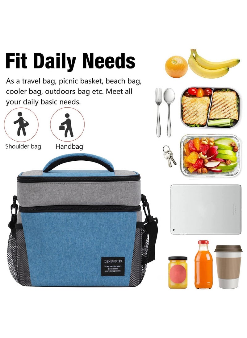 TOMSHOO Insulated Lunch Bag with Adjustable Shoulder Strap,8L Dual Zippers Wide Open Lunch Tote Bag,Leakproof Cooler & Warmer Thermal Lunch Bags - for Office Camping Hiking School Picnic Beach (Blue)  - Image 5