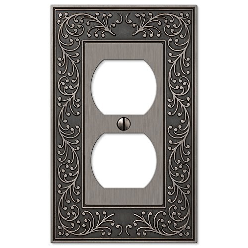 Amerelle 43DAN English Garden Single Duplex Cast Metal Wallplate English Garden Single Duplex Antique Nickel - Image 1