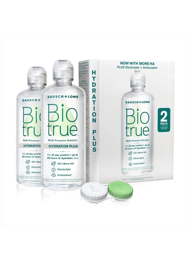 Biotrue Hydration Plus Contact Lens Solution, Multi-Purpose Solution for Soft Contact Lenses, Lens Case Included, 10 FL OZ (Pack of 2)  - Image 1