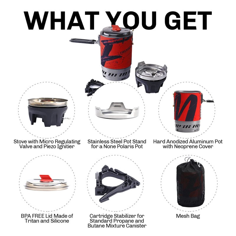 Fire-Maple Fire Maple Polaris Cooking System | Portable Camping Backpacking Stove with Micro Regulated Valve | Electric Jet Burner Pot Set | Ideal Camp Water Boiler for Hiking Fishing Trekking Hunting (Black) - Image 4