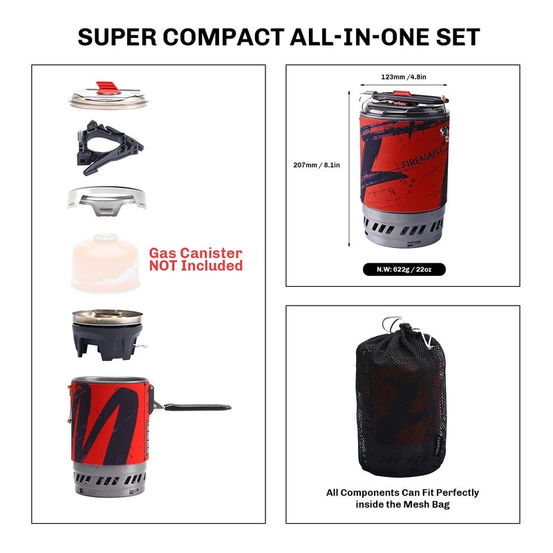 Fire-Maple Fire Maple Polaris Cooking System | Portable Camping Backpacking Stove with Micro Regulated Valve | Electric Jet Burner Pot Set | Ideal Camp Water Boiler for Hiking Fishing Trekking Hunting (Black) - Image 2