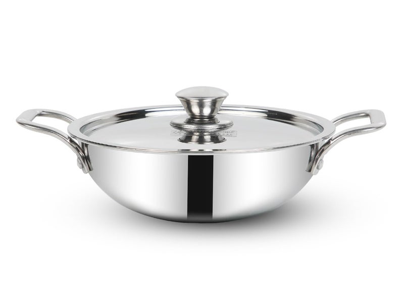 EuroStyle Eurostyle Extra Deep Triply Stainless Steel Kadai with Lid 22cm 15L InductionCompatible Heavy Bottom Premium Cookware Long Lasting Durability with Mirror Finish 15 Liters - Image 1