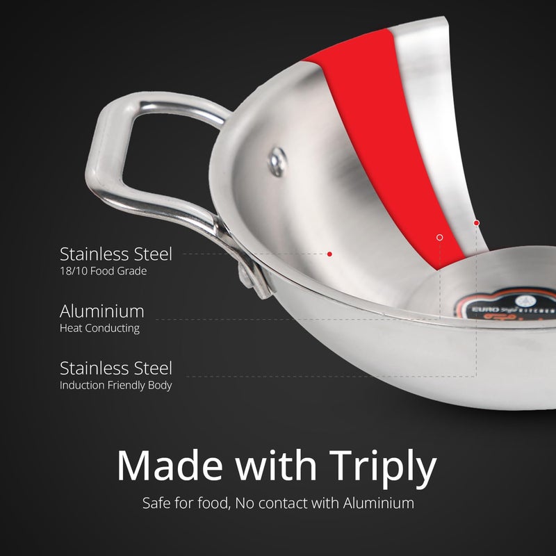 EuroStyle Eurostyle Extra Deep Triply Stainless Steel Kadai with Lid 22cm 15L InductionCompatible Heavy Bottom Premium Cookware Long Lasting Durability with Mirror Finish 15 Liters - Image 3