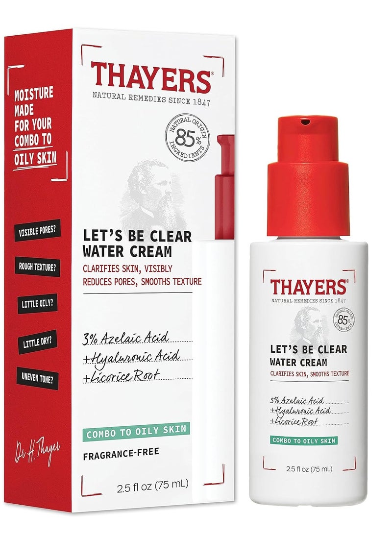 THAYERS THAYERS Let's Be Clear Water Face Cream, Moisturizer with Azelaic Acid and Hyaluronic Acid, Skin Care for Combination to Oily Skin, 2.5 Oz  - Image 1