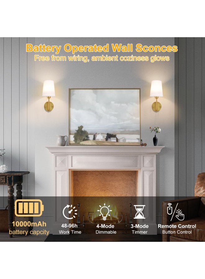 اكسيسن مجموعة من 2 شمعدانات حائط تعمل بالبطارية، مصباح حائط لاسلكي مع لمبة قابلة لإعادة الشحن RGB بسعة 10000 مللي أمبير في الساعة وجهاز تحكم عن بعد، ووظيفة تعتيم وإضاءة موقوتة، شمعدانات حائط لغرفة النوم وغرفة المعيشة والممر - Image 2
