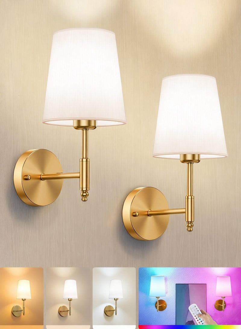 اكسيسن مجموعة من 2 شمعدانات حائط تعمل بالبطارية، مصباح حائط لاسلكي مع لمبة قابلة لإعادة الشحن RGB بسعة 10000 مللي أمبير في الساعة وجهاز تحكم عن بعد، ووظيفة تعتيم وإضاءة موقوتة، شمعدانات حائط لغرفة النوم وغرفة المعيشة والممر - Image 1