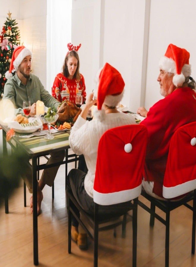 Hongsome مجموعة أغطية ظهر كراسي عيد الميلاد الحمراء من هونغسوم، 4 قطع، غطاء كرسي لطيف على شكل قبعة سانتا كلوز لعيد الميلاد، مناسب لغرفة الطعام والمطبخ والمنزل، ديكور داخلي لمنزل العطلات - Image 5