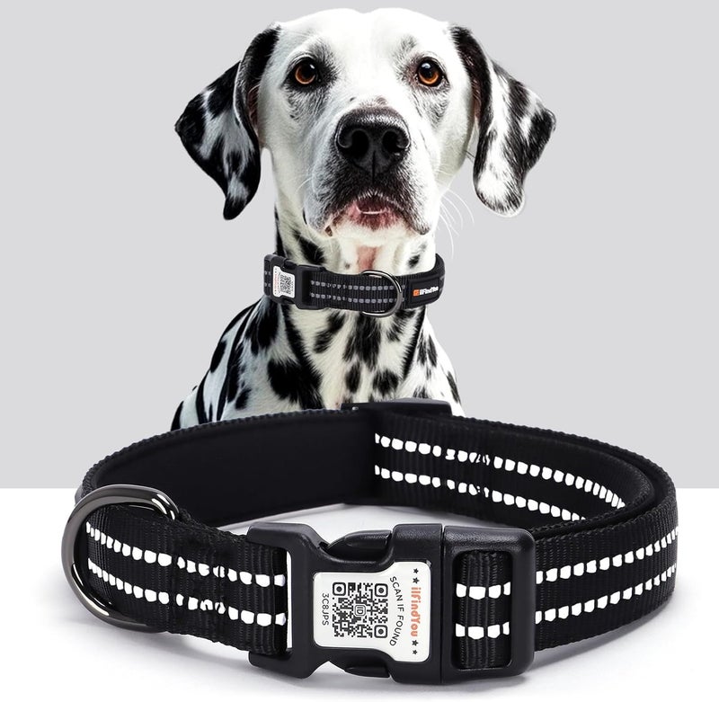 ILFINDYOU Reflective Dog Collar with QR Code Tag, Personalized Dog Collar, Safety Night Visibility, Anti-Loss Function (Black, Small) - Image 1