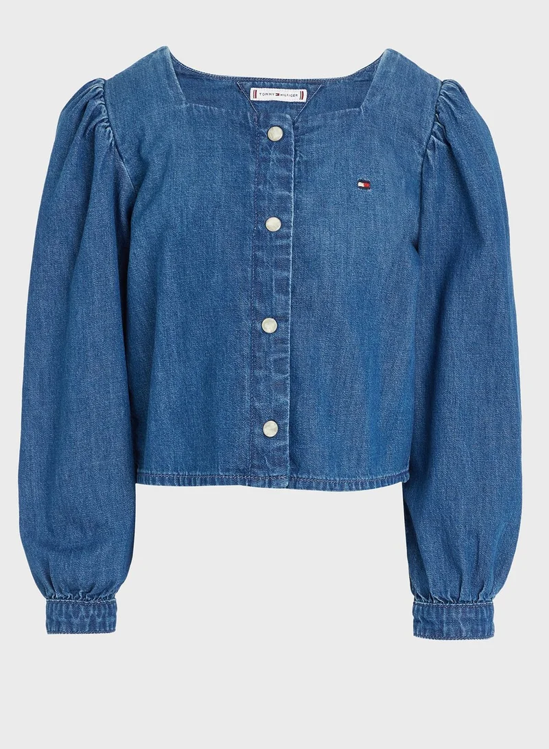 TOMMY HILFIGER Kids Square Neck Denim Shirt