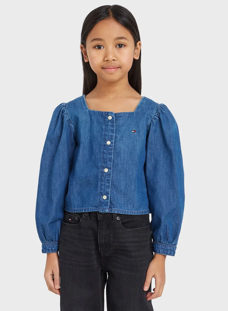 TOMMY HILFIGER Kids Square Neck Denim Shirt